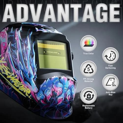 YESWELDER Auto Darkening Welding Helmet LYG-L600A True Color 1/1/1/1 Optical Clarity | ANSI Z87.1 Certified thumbnail 2