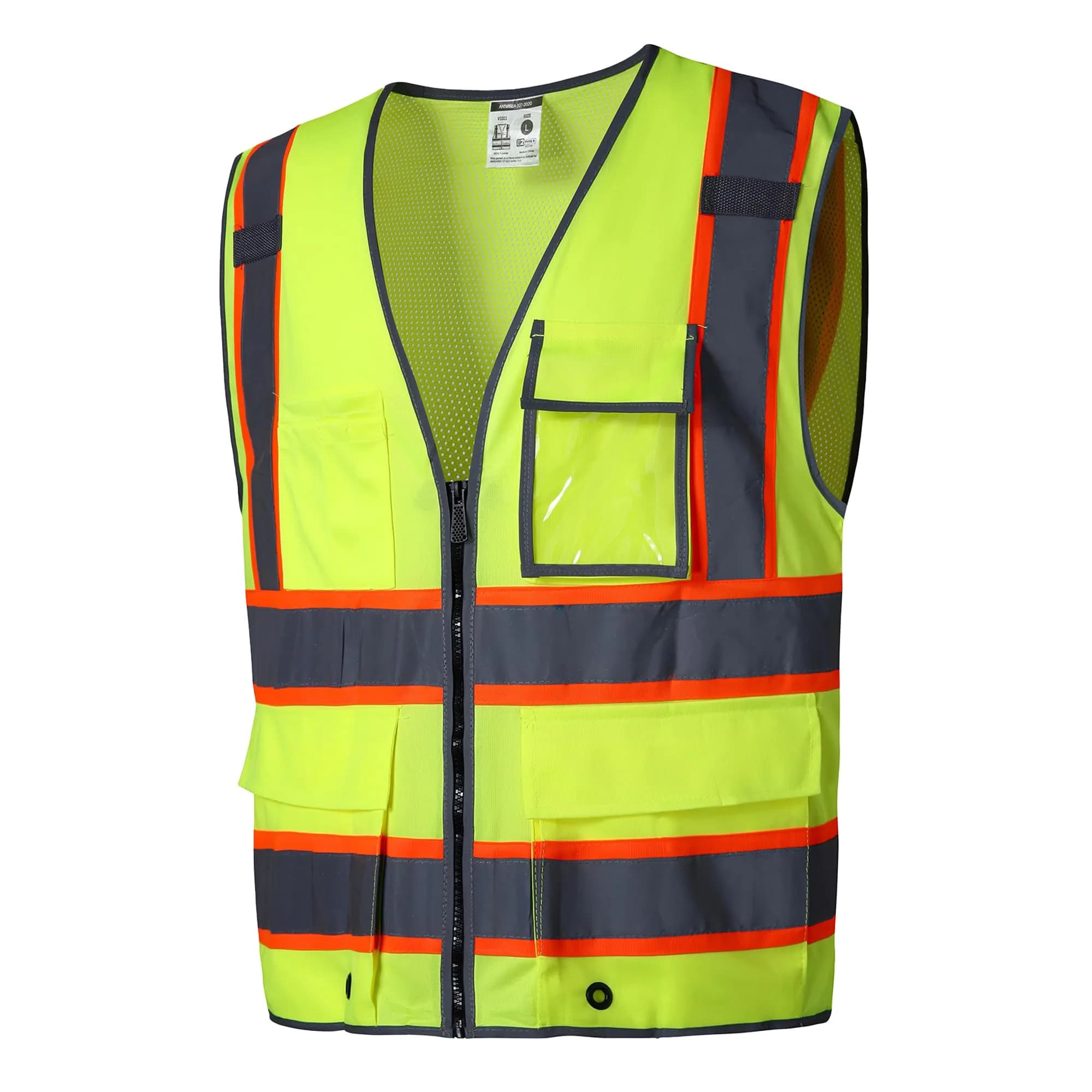 SKSAFETY High Visibility Safety Vest with Zipper, Class 2 ANSI/ISEA Standard, 5XL Lime - main product image