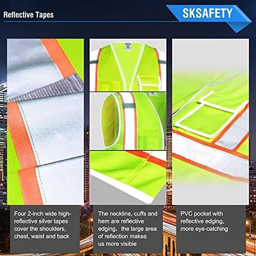 SKSAFETY High Visibility Safety Vest with Zipper, Class 2 ANSI/ISEA Standard, 5XL Lime thumbnail 4