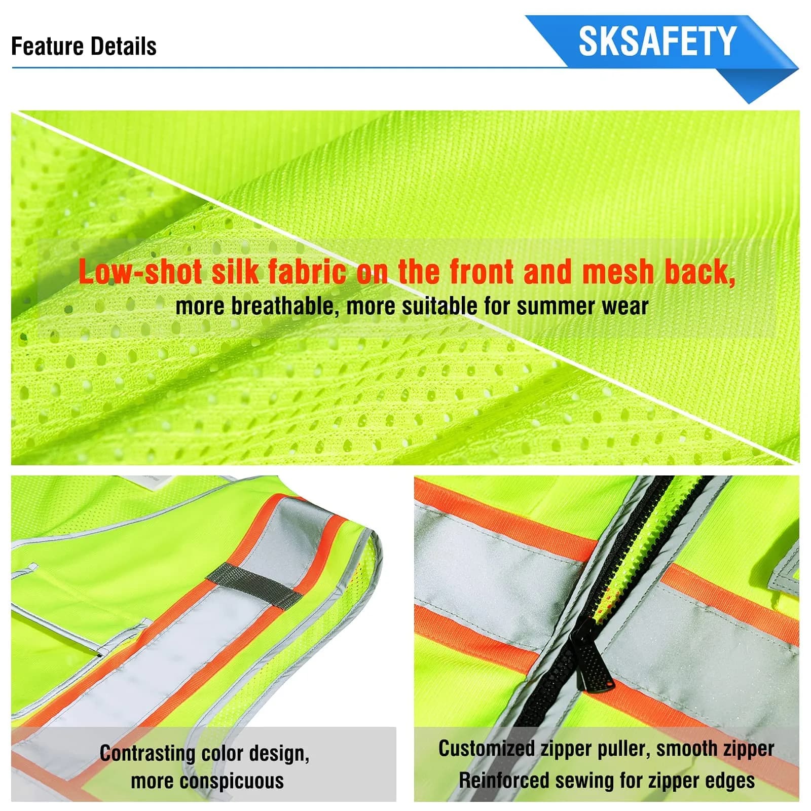 SKSAFETY High Visibility Safety Vest with Zipper, Class 2 ANSI/ISEA Standard, 5XL Lime - view 6