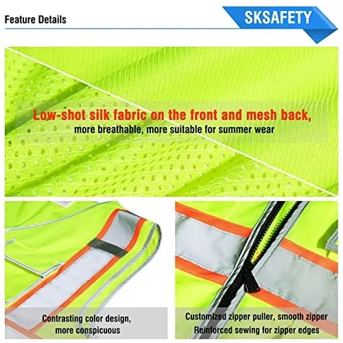 SKSAFETY High Visibility Safety Vest with Zipper, Class 2 ANSI/ISEA Standard, 5XL Lime thumbnail 6