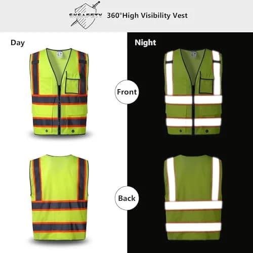 SKSAFETY High Visibility Safety Vest with Zipper, Class 2 ANSI/ISEA Standard, 5XL Lime thumbnail 2