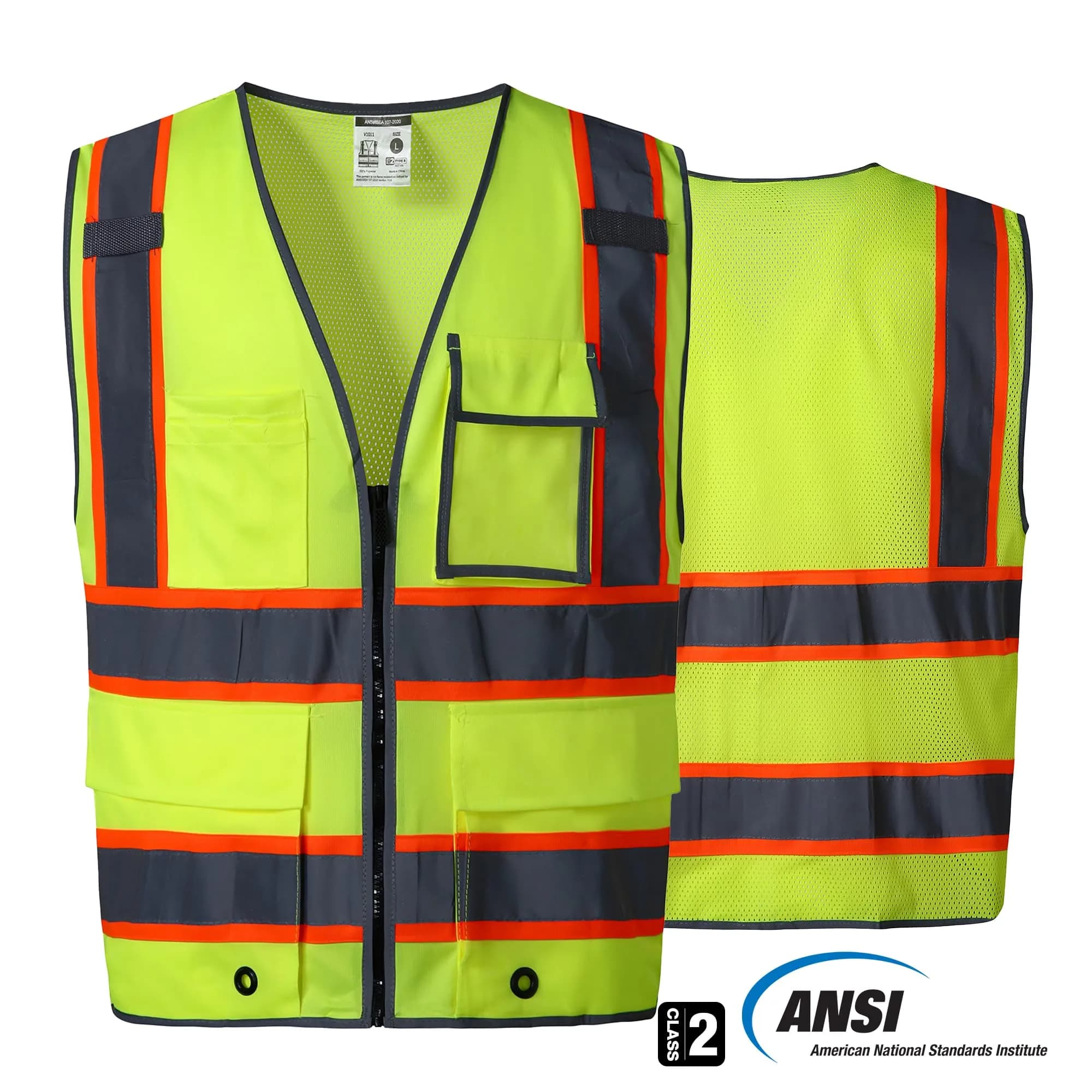 SKSAFETY High Visibility Safety Vest with Zipper, Class 2 ANSI/ISEA Standard, 5XL Lime - view 3