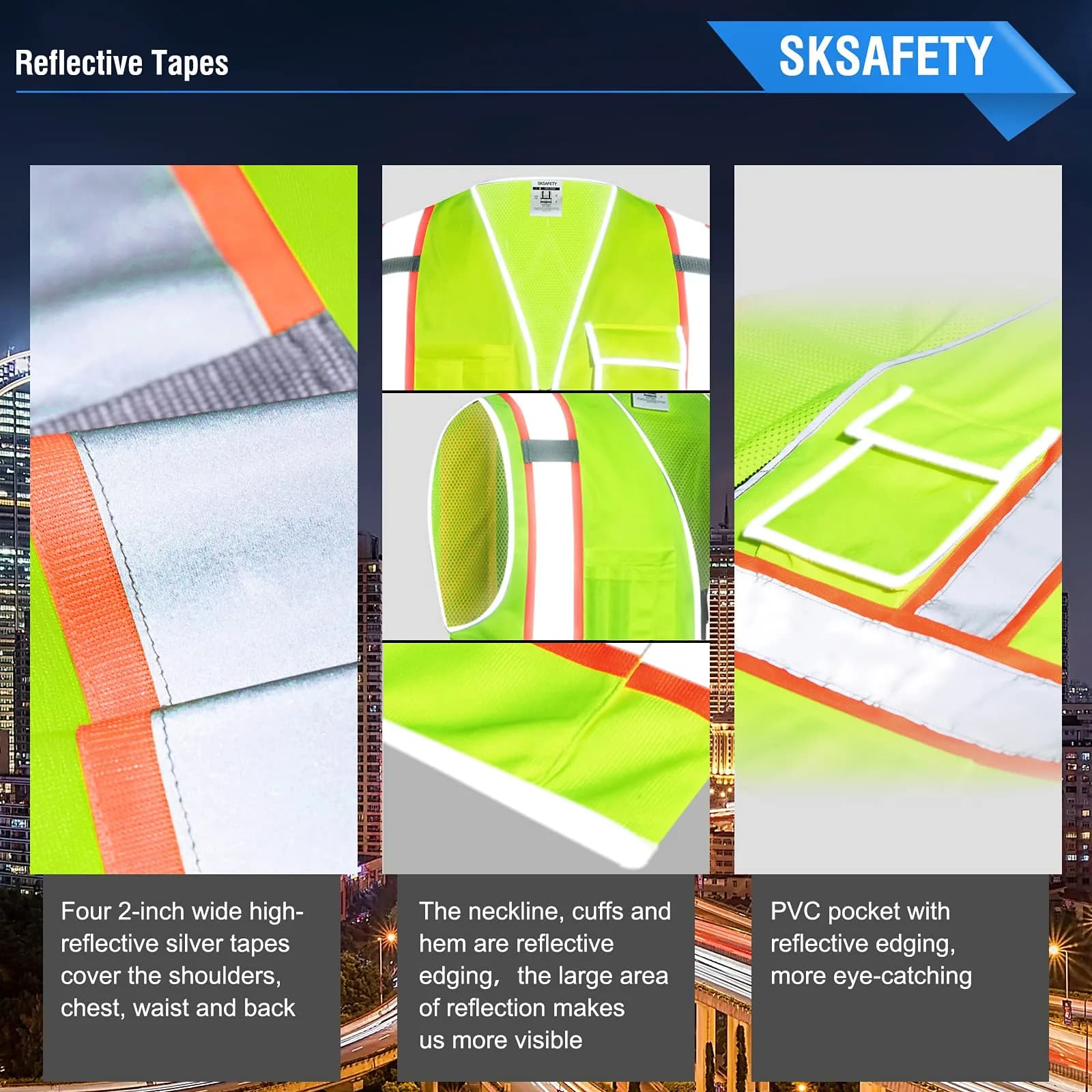 SKSAFETY High Visibility Safety Vest with Zipper, Class 2 ANSI/ISEA Standard, 5XL Lime - view 4