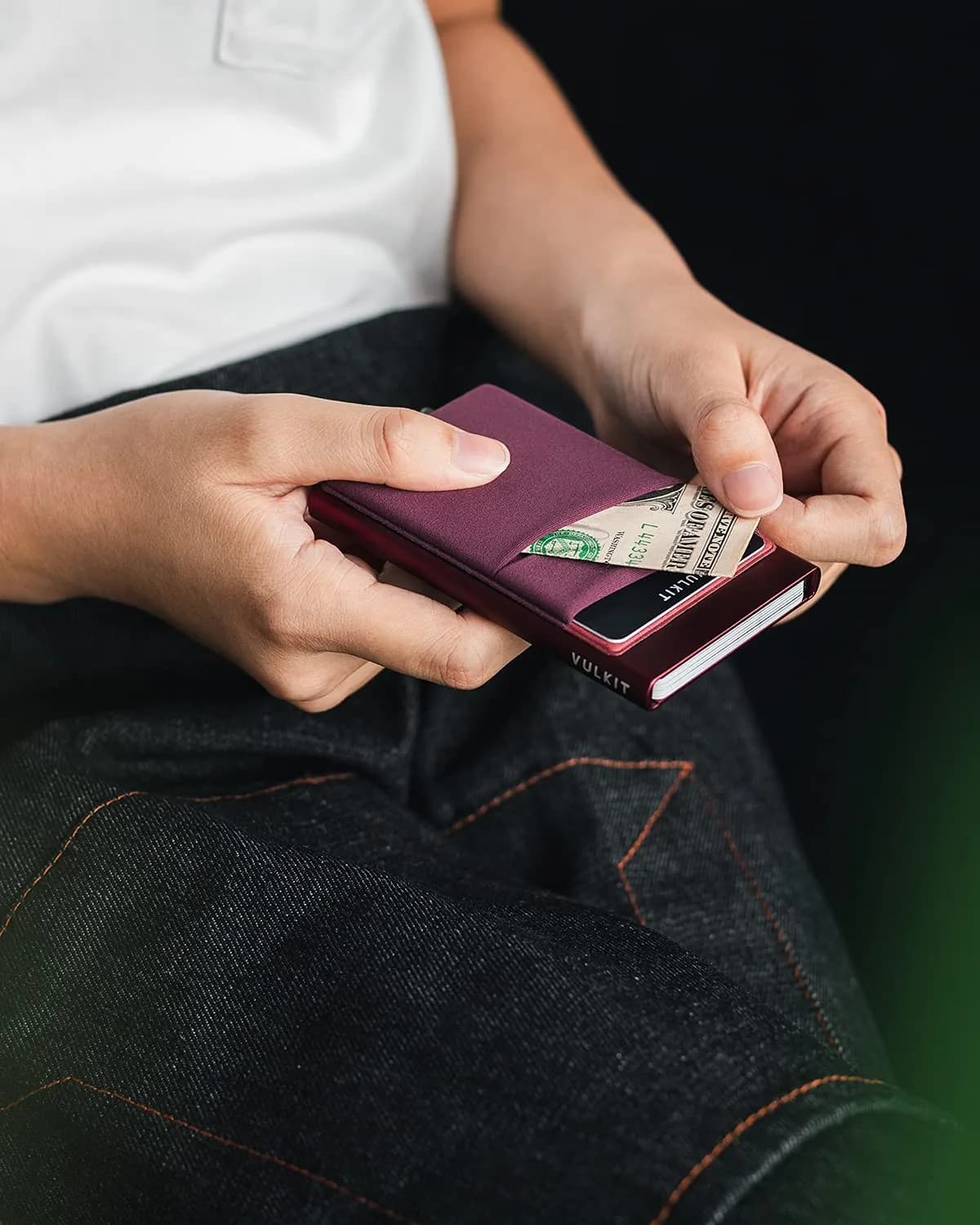 VULKIT Wine Pop Up Card Holder Wallet with Money Pocket | RFID Blocking Slim Metal Bank Card Case - view 4