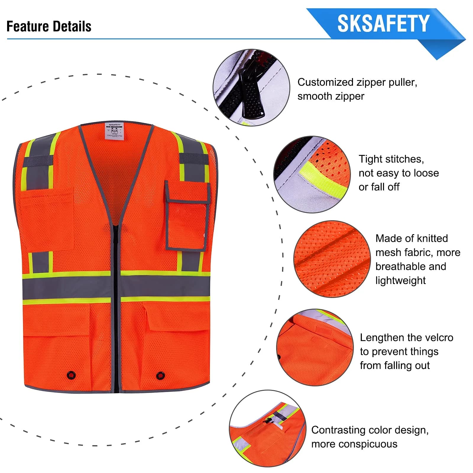SKSAFETY High Visibility Class 2 Safety Vest Orange 2XL | ANSI/ISEA 107-2020 Compliant - view 5