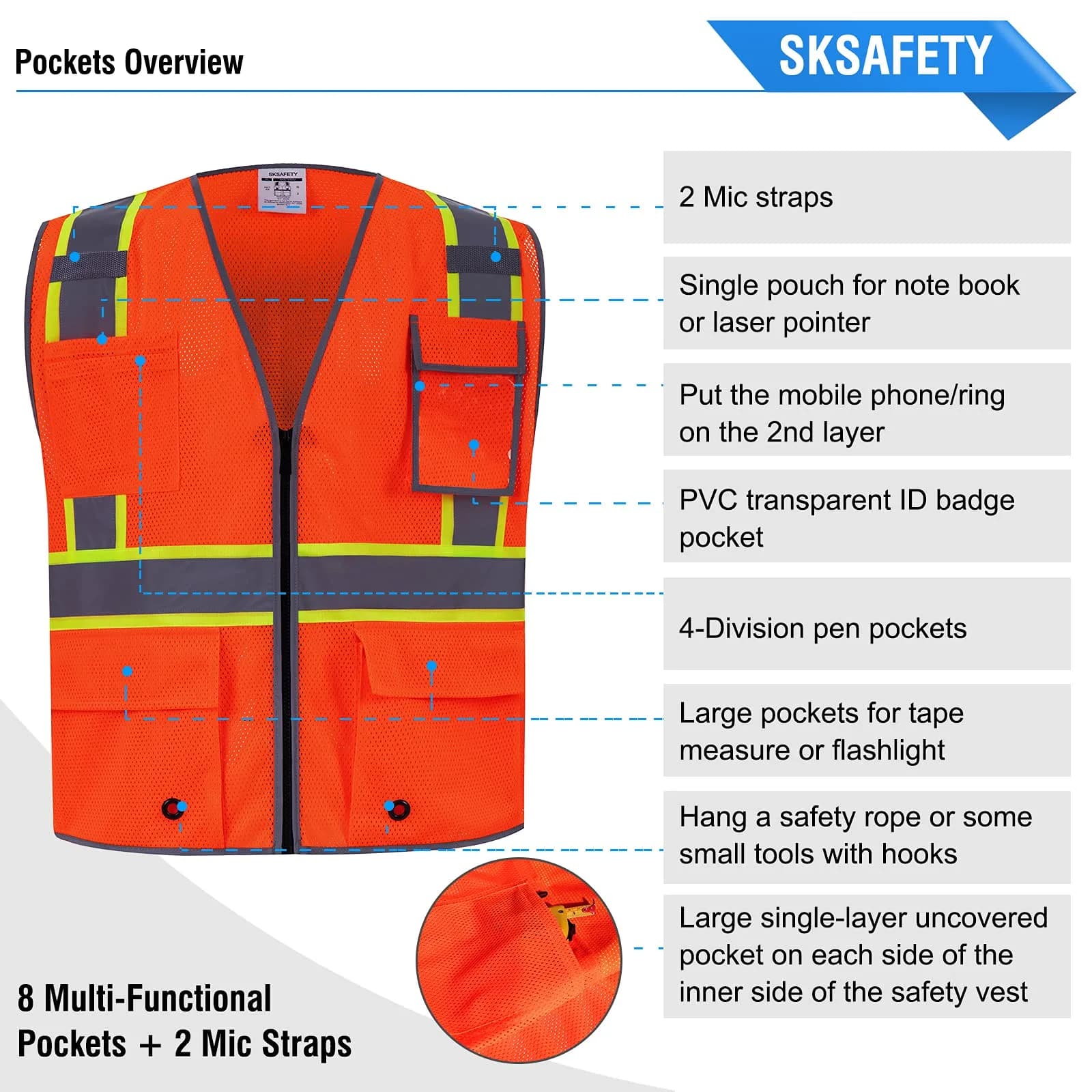 SKSAFETY High Visibility Class 2 Safety Vest Orange 2XL | ANSI/ISEA 107-2020 Compliant - view 6