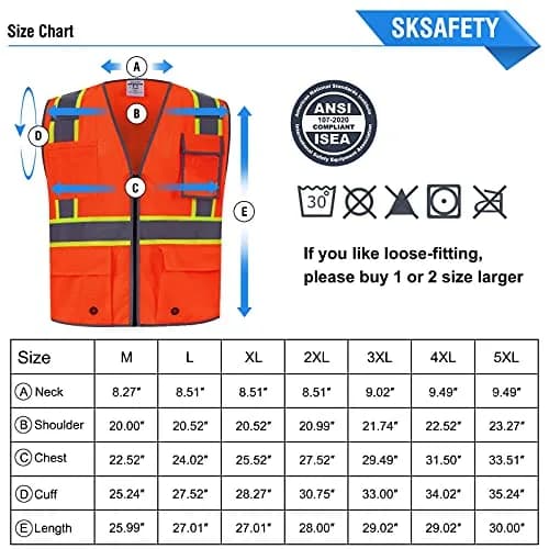 SKSAFETY High Visibility Class 2 Safety Vest Orange 2XL | ANSI/ISEA 107-2020 Compliant thumbnail 7