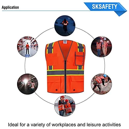 SKSAFETY High Visibility Class 2 Safety Vest Orange 2XL | ANSI/ISEA 107-2020 Compliant thumbnail 8