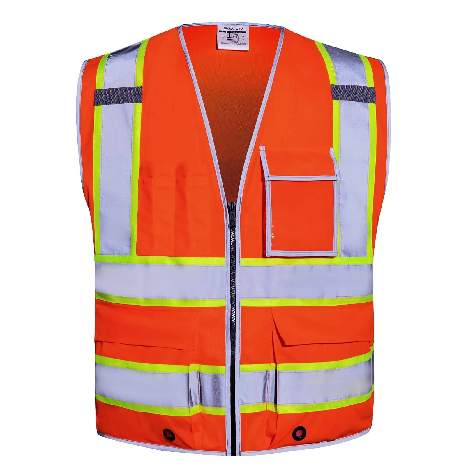 SKSAFETY Orange Class 2 High Visibility Safety Vest with Zipper & 10 Pockets | ANSI/ISEA Standard, 0.27 kg (0.5 lb) - main product image