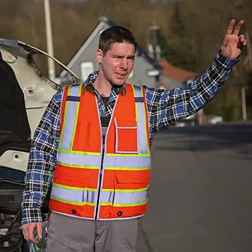 SKSAFETY Orange Class 2 High Visibility Safety Vest with Zipper & 10 Pockets | ANSI/ISEA Standard, 0.27 kg (0.5 lb) thumbnail 9