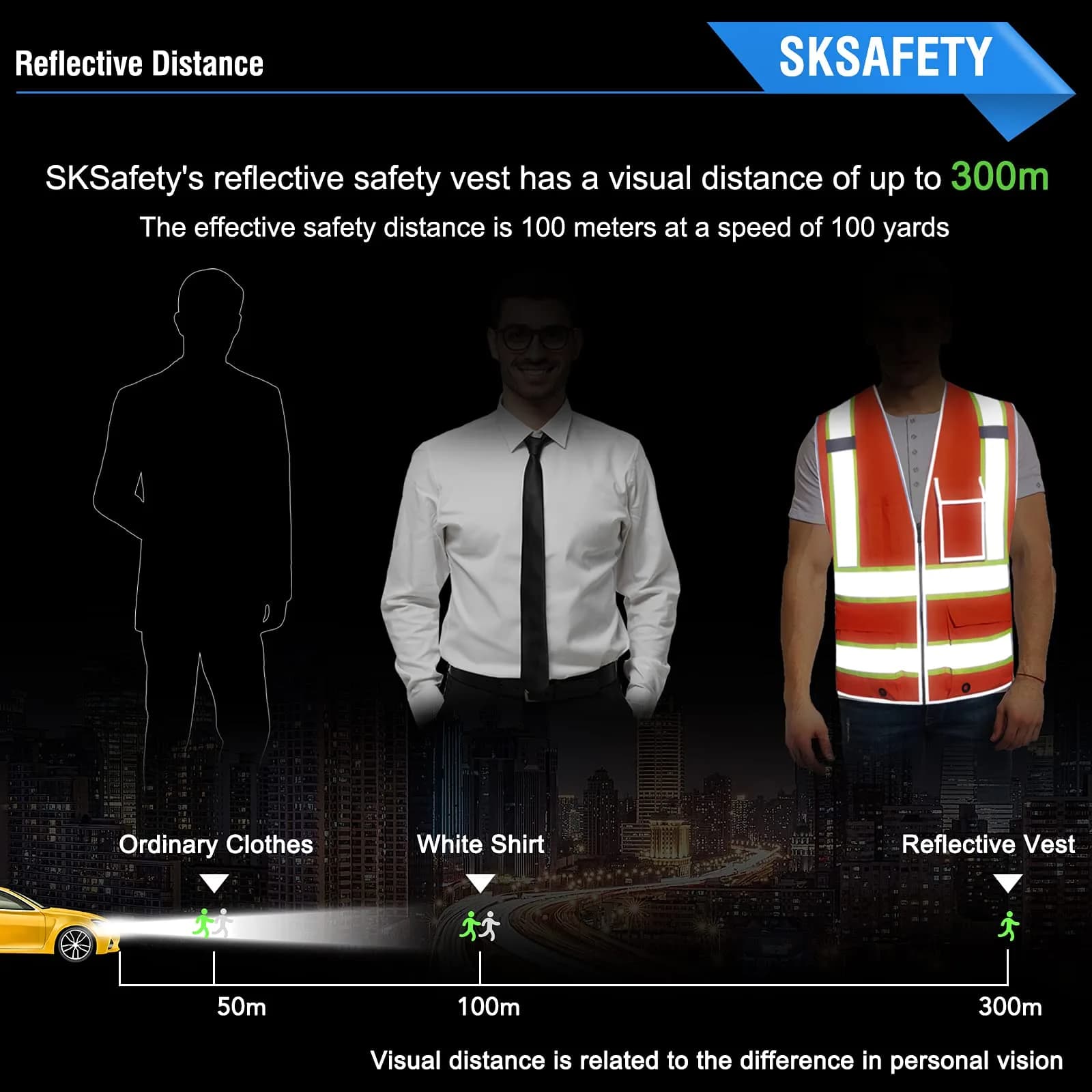 SKSAFETY Orange Class 2 High Visibility Safety Vest with Zipper & 10 Pockets | ANSI/ISEA Standard, 0.27 kg (0.5 lb) - view 3