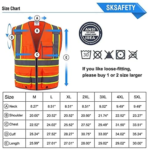 SKSAFETY Class 2 High Visibility Safety Vest Orange XL | ANSI/ISEA 107-2020 Compliant Work Vest thumbnail 7