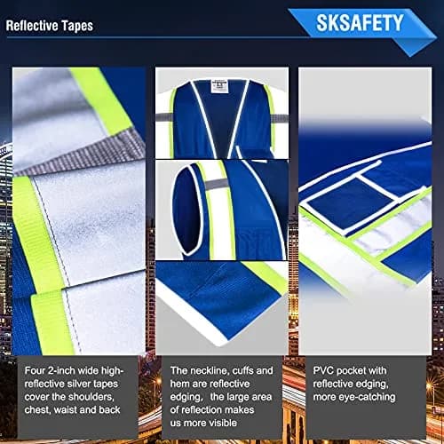SKSAFETY Blue Hi-Vis Safety Vest with Zipper, ANSI/ISEA Class 2, 3XL (3XL) thumbnail 4