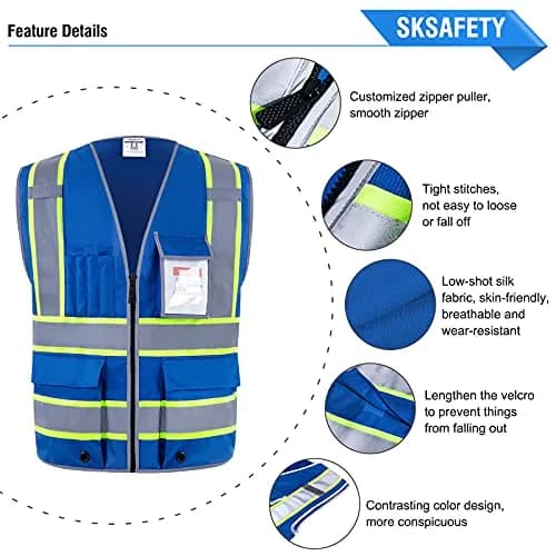 SKSAFETY Blue Hi-Vis Safety Vest with Zipper, ANSI/ISEA Class 2, 3XL (3XL) thumbnail 5
