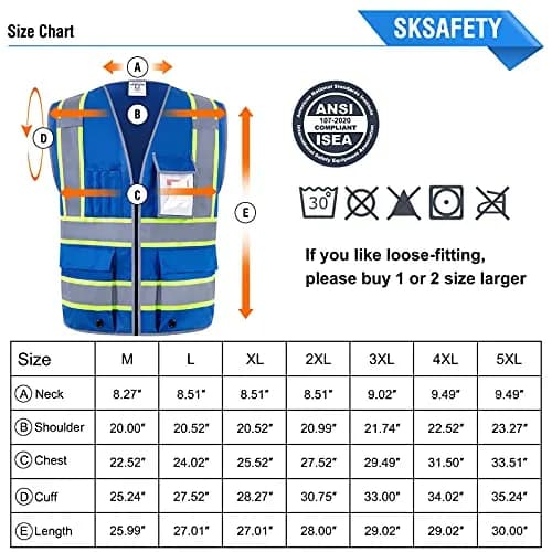 SKSAFETY Blue Hi-Vis Safety Vest with Zipper, ANSI/ISEA Class 2, 3XL (3XL) thumbnail 7