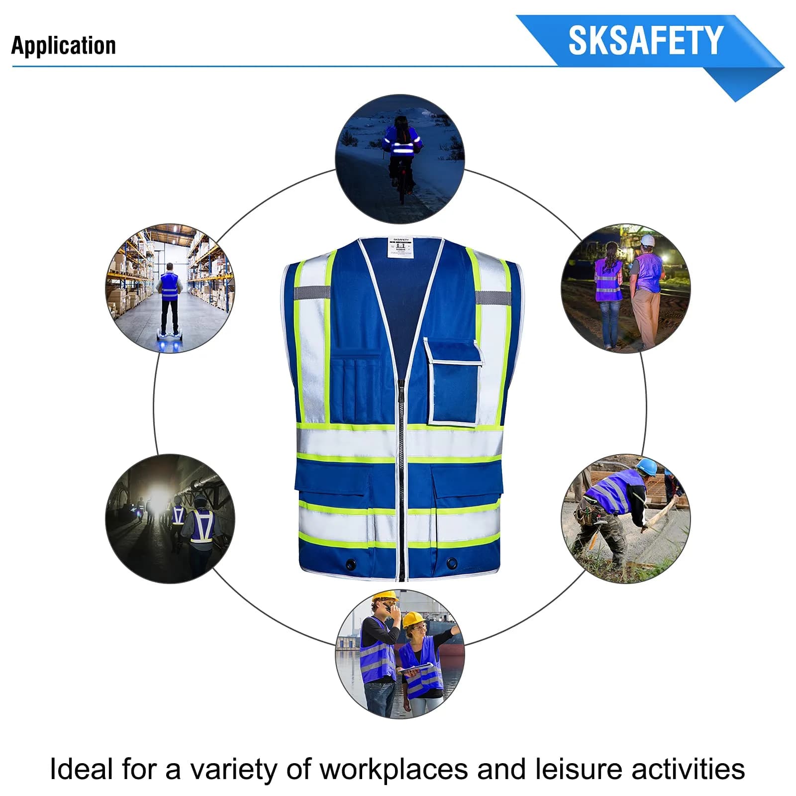 SKSAFETY Blue Hi-Vis Safety Vest with Zipper, ANSI/ISEA Class 2, 3XL (3XL) - view 8