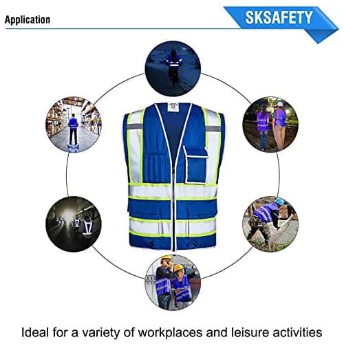 SKSAFETY Blue Hi-Vis Safety Vest with Zipper, ANSI/ISEA Class 2, 3XL (3XL) thumbnail 8