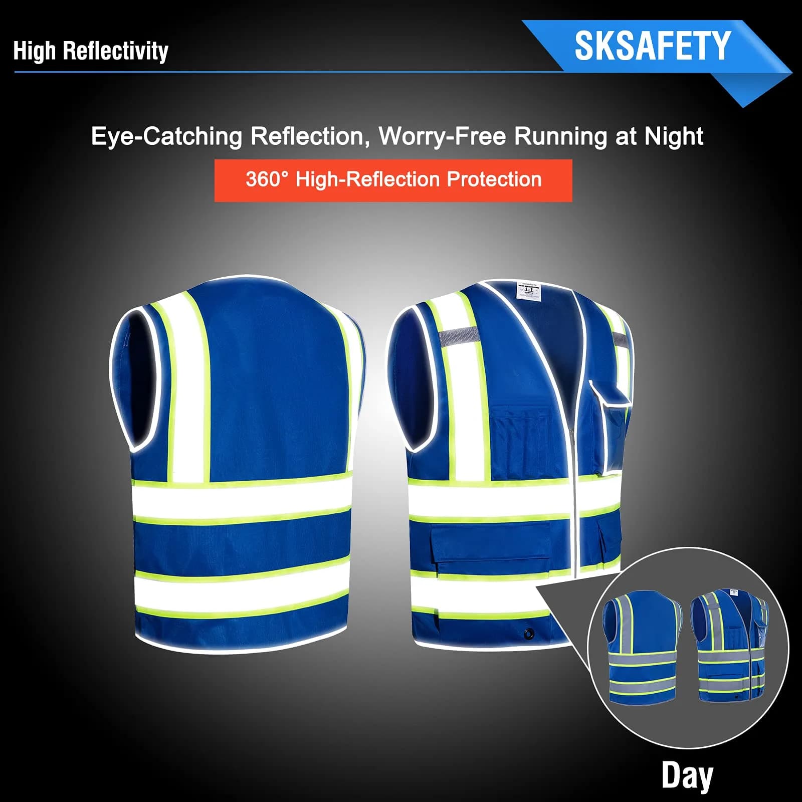 SKSAFETY Blue Hi-Vis Safety Vest with Zipper, ANSI/ISEA Class 2, 3XL (3XL) - view 2
