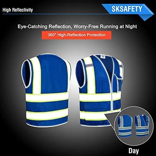 SKSAFETY Blue Hi-Vis Safety Vest with Zipper, ANSI/ISEA Class 2, 3XL (3XL) thumbnail 2