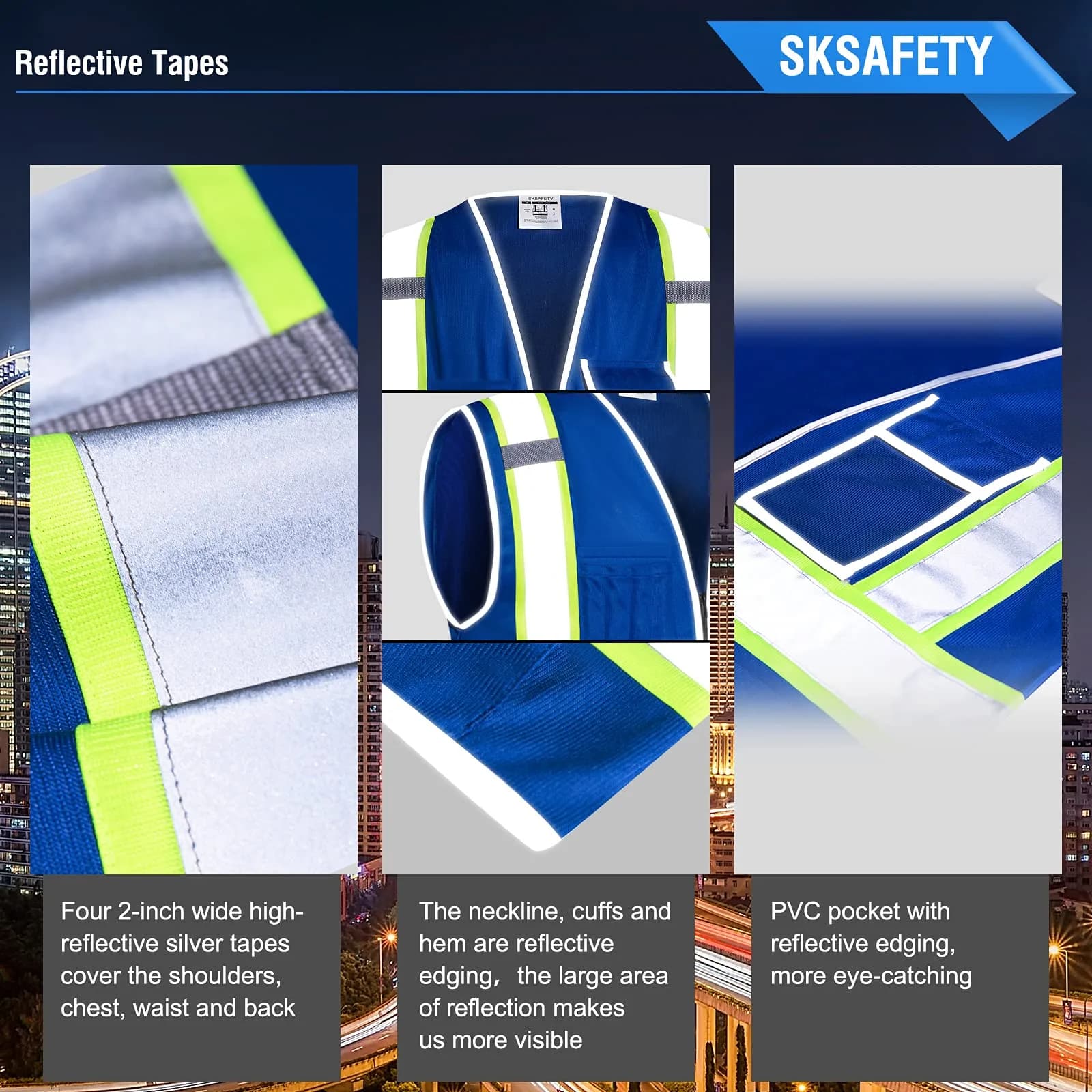SKSAFETY Blue Hi-Vis Safety Vest with Zipper, ANSI/ISEA Class 2, 3XL (3XL) - view 4