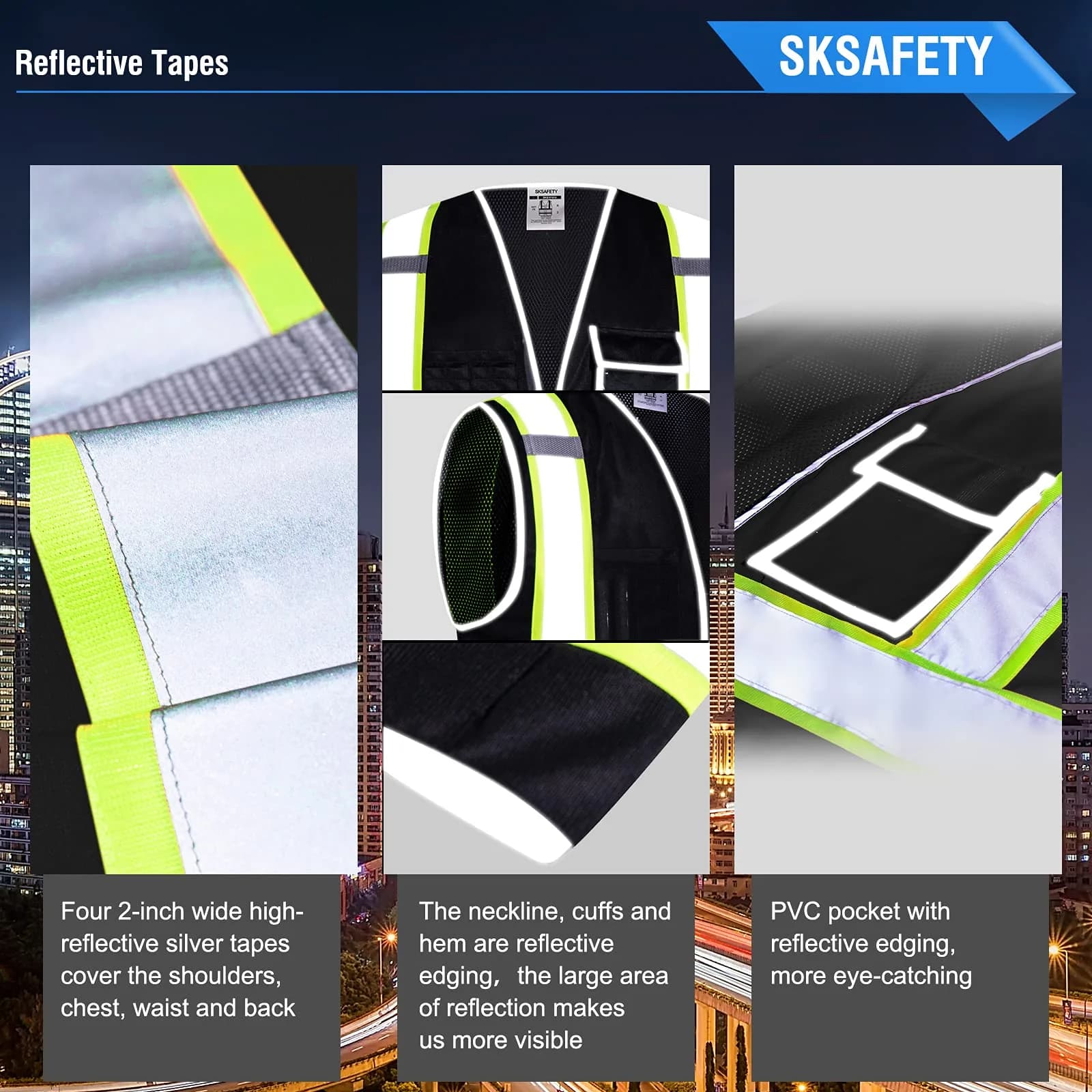 SKSAFETY Class 2 High Visibility Safety Vest 5XL Black | ANSI/ISEA 107-2020 Compliant - view 5