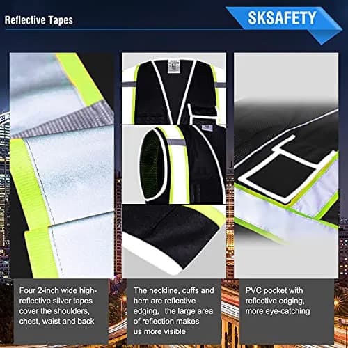 SKSAFETY Class 2 High Visibility Safety Vest 5XL Black | ANSI/ISEA 107-2020 Compliant thumbnail 5