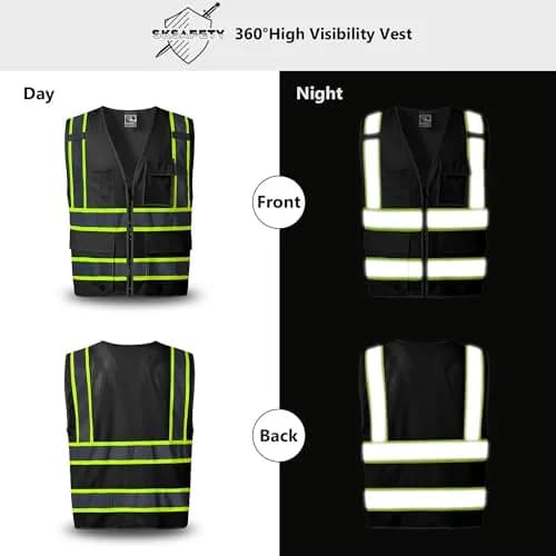 SKSAFETY Class 2 High Visibility Safety Vest 5XL Black | ANSI/ISEA 107-2020 Compliant thumbnail 2