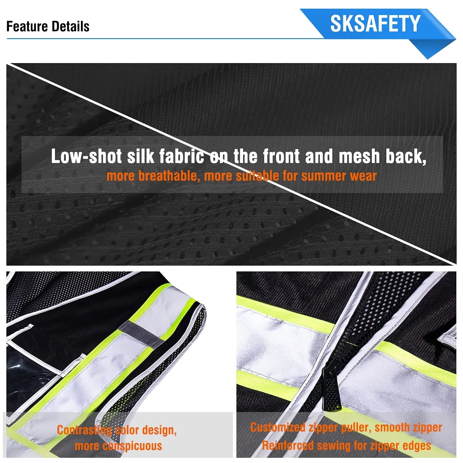 SKSAFETY Class 2 High Visibility Safety Vest 5XL Black | ANSI/ISEA 107-2020 Compliant - view 4