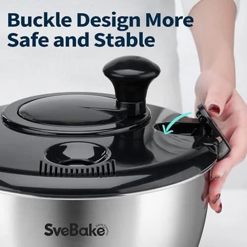 SveBake Stainless Steel Salad Spinner 4.8 Qt with Crank & Non-Slip Base | Washes & Dries Greens, Herbs, Berries, Veggies thumbnail 4