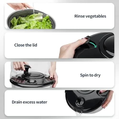 SveBake Stainless Steel Salad Spinner 4.8 Qt with Crank & Non-Slip Base | Washes & Dries Greens, Herbs, Berries, Veggies thumbnail 5