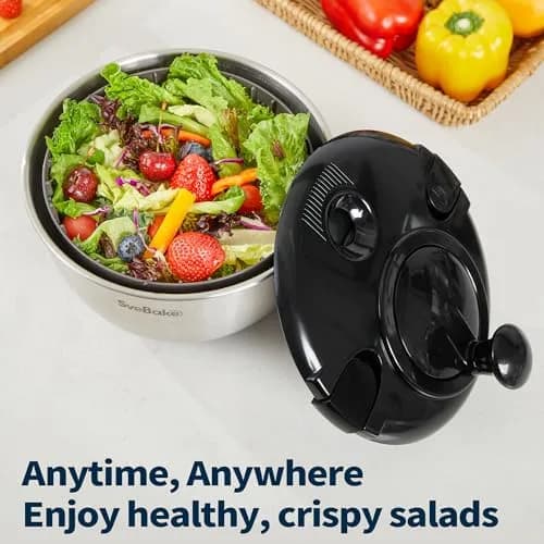 SveBake Stainless Steel Salad Spinner 4.8 Qt with Crank & Non-Slip Base | Washes & Dries Greens, Herbs, Berries, Veggies thumbnail 7