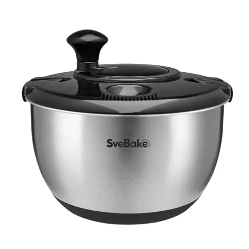 SveBake Stainless Steel Salad Spinner 4.8 Qt with Crank & Non-Slip Base | Washes & Dries Greens, Herbs, Berries, Veggies thumbnail 1