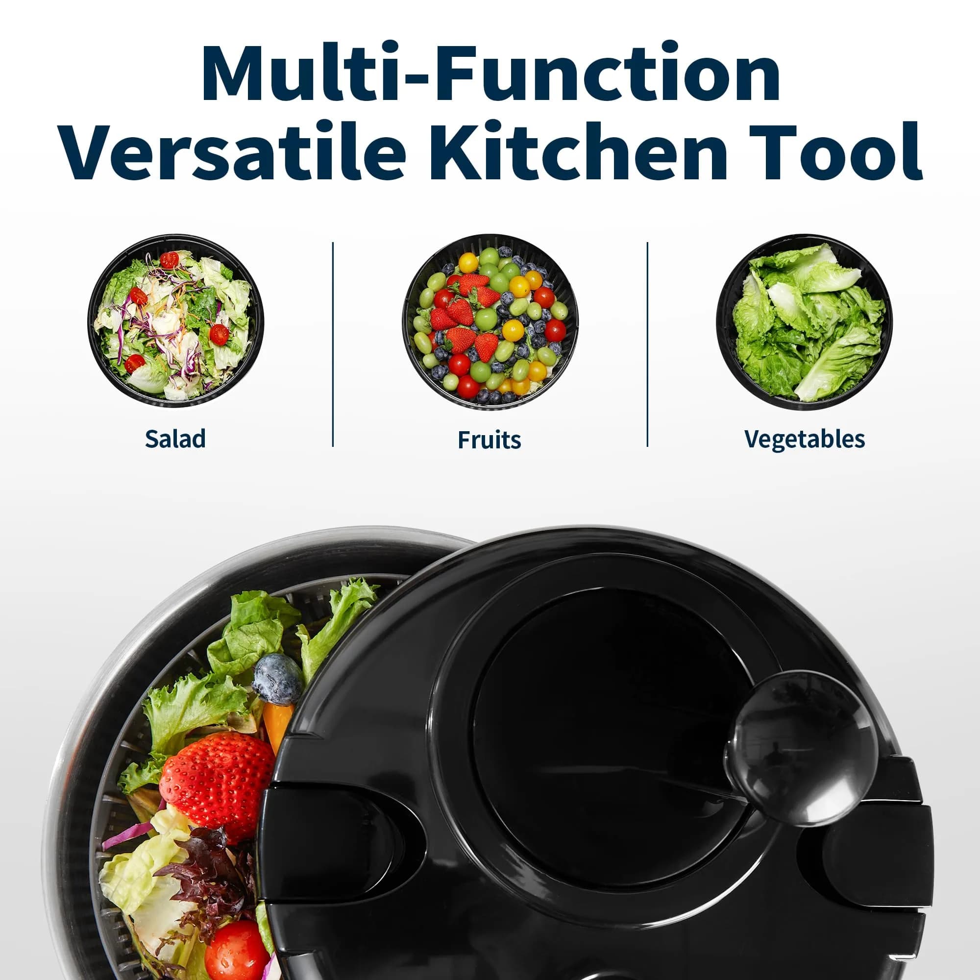 SveBake Stainless Steel Salad Spinner 4.8 Qt with Crank & Non-Slip Base | Washes & Dries Greens, Herbs, Berries, Veggies - view 8