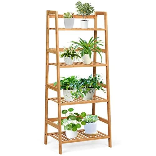 GRAFFY 4-Tier Ladder Shelf Plant Stand, Bamboo Storage Rack, Natural | Modern Home Decor thumbnail 1