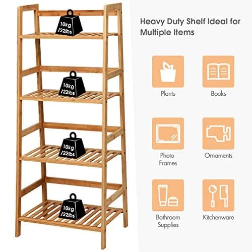 GRAFFY 4-Tier Ladder Shelf Plant Stand, Bamboo Storage Rack, Natural | Modern Home Decor thumbnail 8