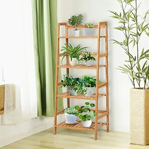 GRAFFY 4-Tier Ladder Shelf Plant Stand, Bamboo Storage Rack, Natural | Modern Home Decor thumbnail 3