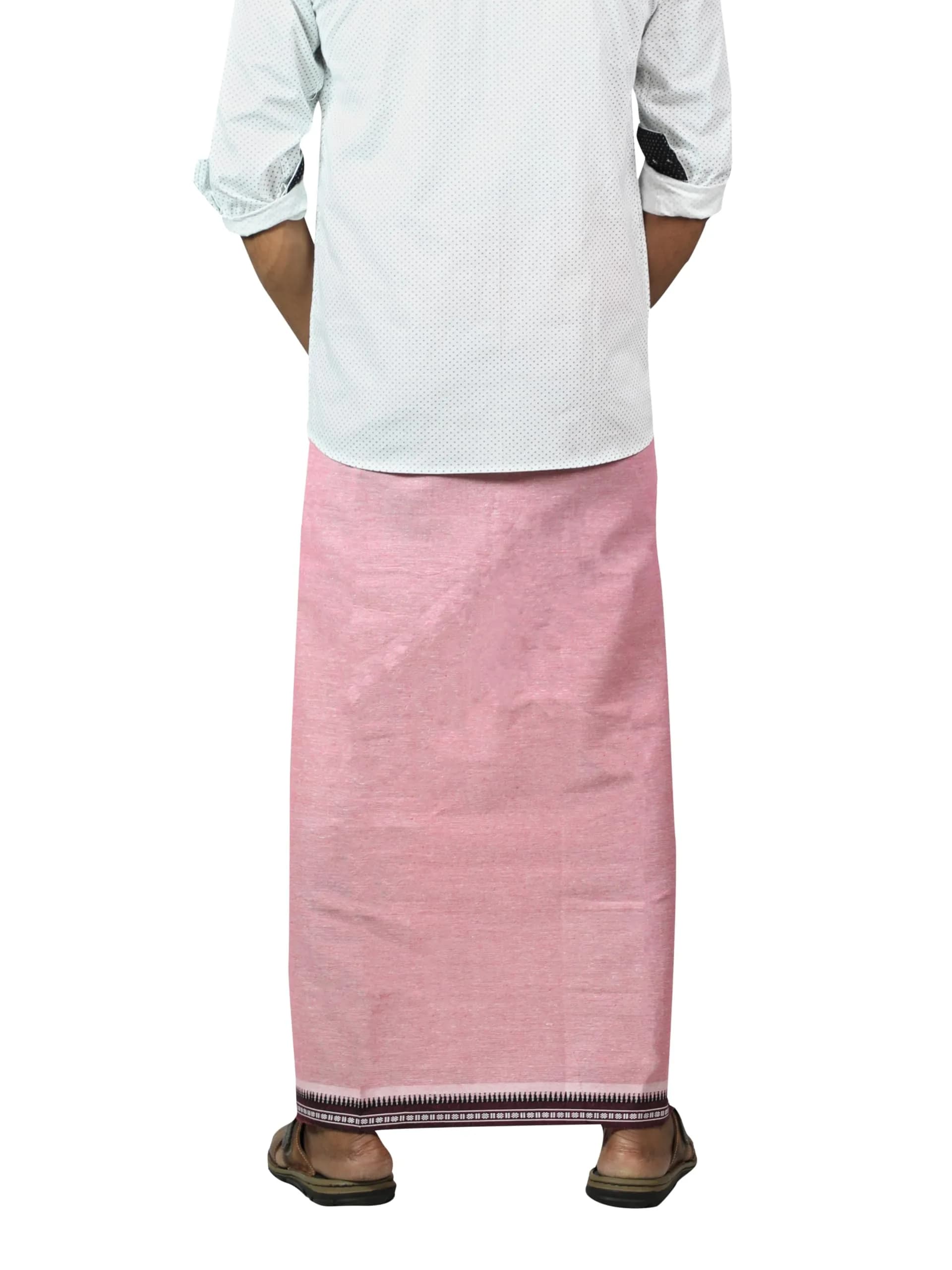 PRAKASAM COTTON Men's Kerala Style Thalapathi Border Dhoti 1.28x2.00 mtrs | Pack of 2 Black-Pink - view 2