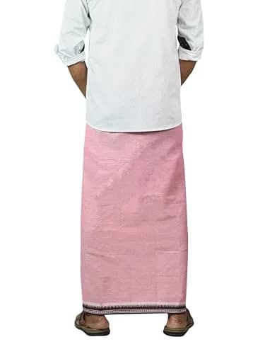 PRAKASAM COTTON Men's Kerala Style Thalapathi Border Dhoti 1.28x2.00 mtrs | Pack of 2 Black-Pink thumbnail 2