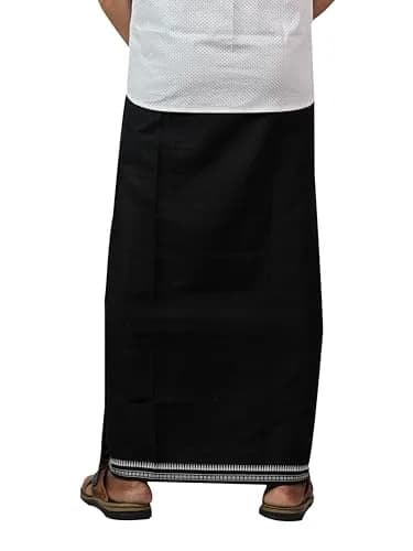 PRAKASAM COTTON Men's Kerala Style Dhoti (2.00 m x 1.28 m) | Pack of 2 Black-Yellow Solid Cotton thumbnail 2