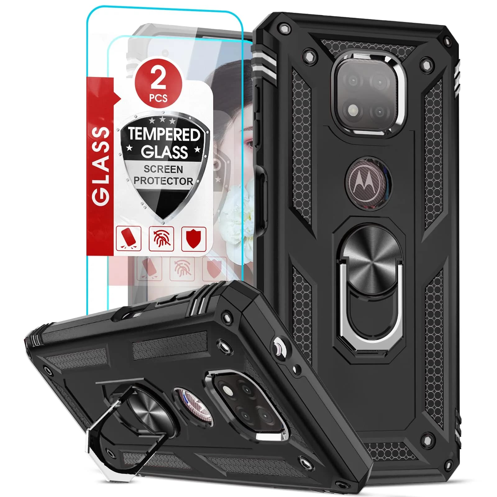 LeYi for Moto G Power 2021 Case: Heavy Duty Shockproof & Stand Black | Military Grade Drop Protection — Black