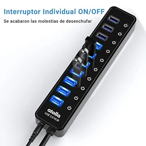 atolla Powered USB 3.0 Hub 10 Ports | High-Speed Data Transfer & Individual ON/OFF Switches thumbnail 4