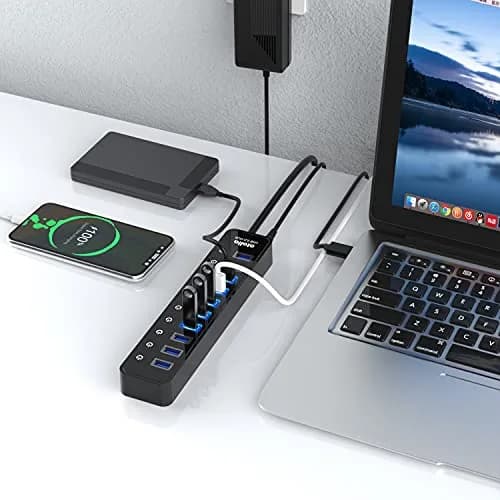 atolla Powered USB 3.0 Hub 10 Ports | High-Speed Data Transfer & Individual ON/OFF Switches thumbnail 7
