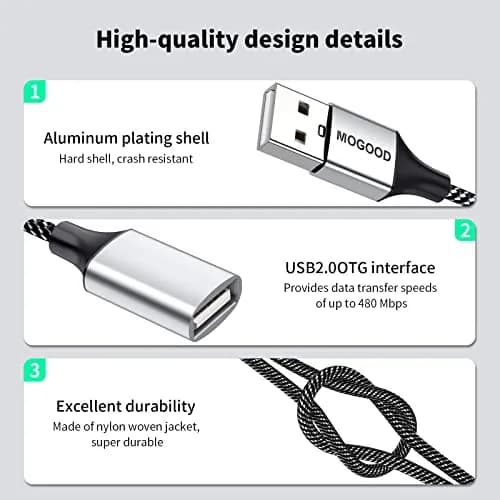 MOGOOD USB Splitter 1-to-2 Y-Cable, 2-Pack Silver | Expands USB-A Port for Data & Charging thumbnail 2