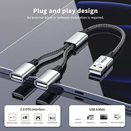 MOGOOD USB Splitter 1-to-2 Y-Cable, 2-Pack Silver | Expands USB-A Port for Data & Charging thumbnail 3