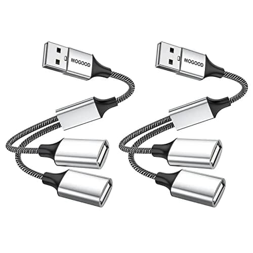 MOGOOD USB Splitter 1-to-2 Y-Cable, 2-Pack Silver | Expands USB-A Port for Data & Charging - main product image