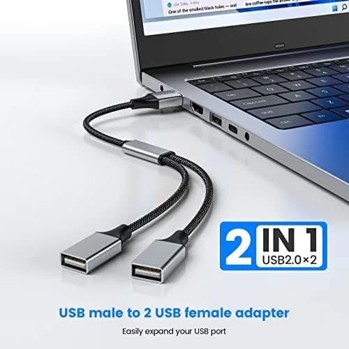 MOGOOD Dual USB 2.0 Port Extender Hub with Aluminum & Nylon Braided Cable | 480 Mbps Data Transfer thumbnail 2