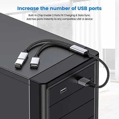 MOGOOD Dual USB 2.0 Port Extender Hub with Aluminum & Nylon Braided Cable | 480 Mbps Data Transfer thumbnail 3