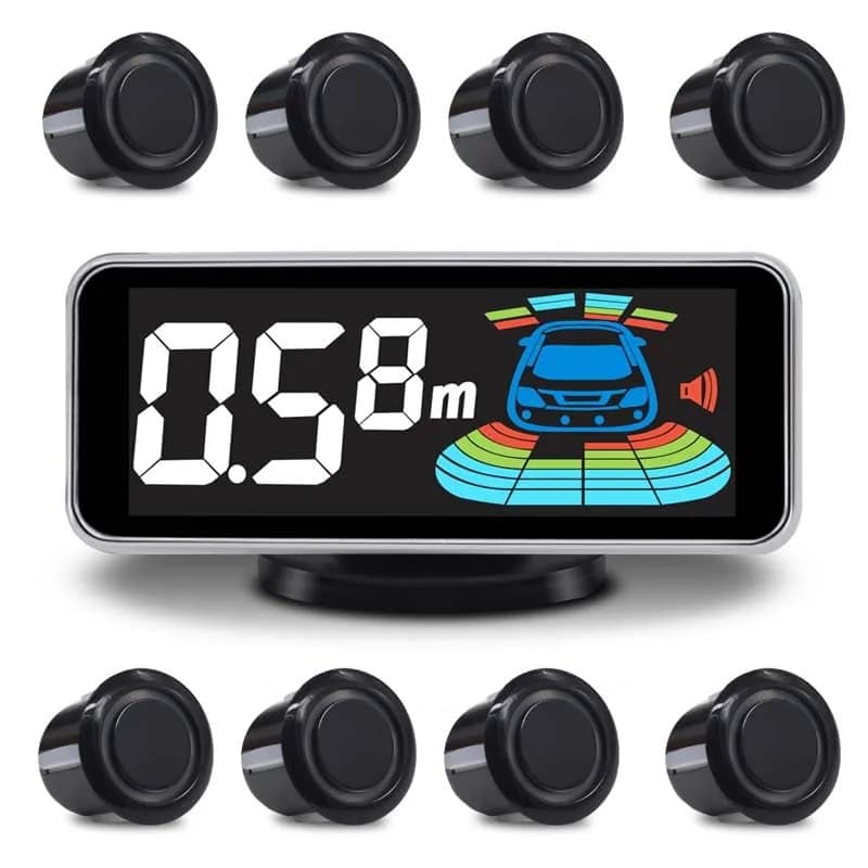 ELSNU 8-Sensor Parking Assist System with Digital LCD Display & Voice Alerts (Silver) — Black