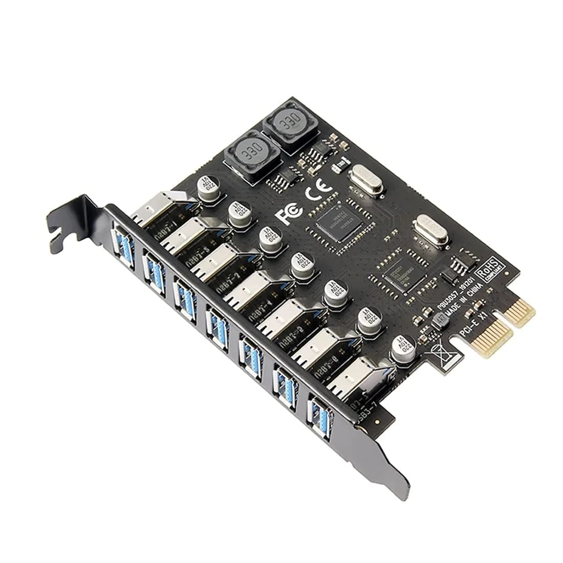 ChenYang 7 Port PCI-E 1X to 7 USB 3.0 HUB PCI Express Expansion Card Adapter with 120mm Bracket | 5Gbps Data Transfer - main product image